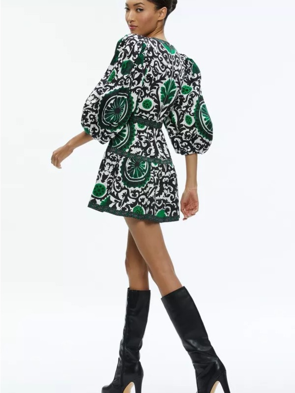 Alice+Olivia 2 Puff Sleeve Mini Floral Geometric Print Tiered Fall Flirty Preppy - Picture 4 of 13